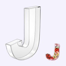 10'' Hard Acrylic Letter Box Charcuterie Letters Fillable Box Reusable Hollow Letter Serving Tray Candy Dish for Birthday Party Decor Letter Boxes Plates for Food, without Lid (Clear, Letter J)