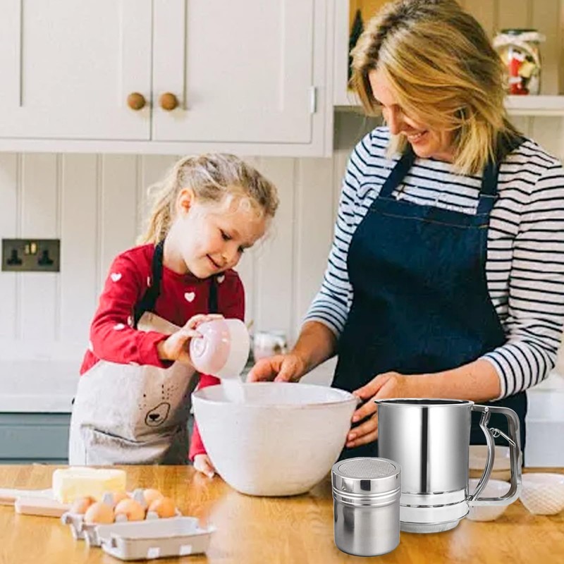 Flour Sifter, 3 in 1 Stainless Steel Sifter for Baking,