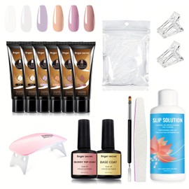finger secret Poly Gel Nail Starter Kit,6Colors Poly Extension Gel Nail Kit With Nail Lamp Slip Solution,Builder Gel Nail Extension Kit With Manicure Tools for Beginners DIY Nail Supplies Gift Kit