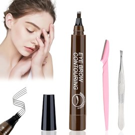 Eyebrow Pencil Microblading Effect, for Easy Contouring and Filling of the Brows with a Unique Tip with Four Tubes for Long-Lasting Results