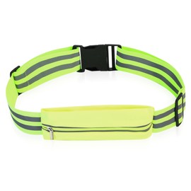 Running Belt with Reflective Strips for Night Safety - Adjustable Jogging Belt, One Size (Hip Bag for Most Smartphones), Fitness Belt for Running & Cycling, Green