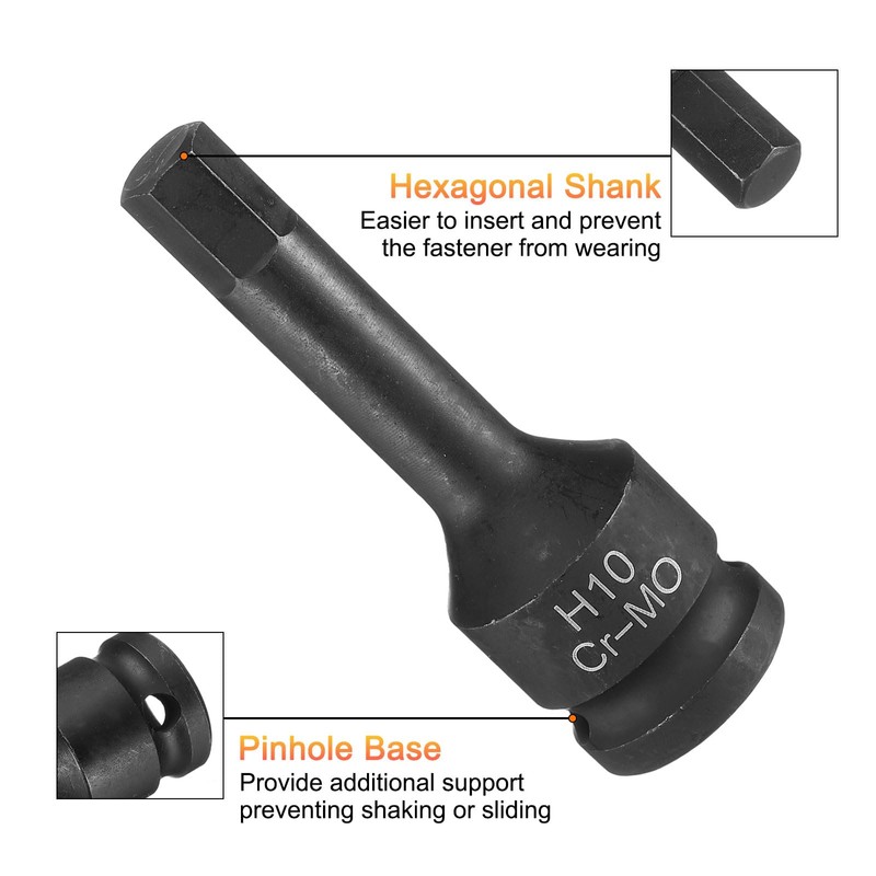 sourcing map 10mm Hex Impact Bit Socket H10 1/2" CR-MO