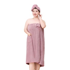 JIAHG Women's Plus Size Bathrobe Hair Towel Set Quick Dry Absorbent Bamboo Fiber Bath Towel Dress Wearable Shower Wrap Adjustable Bathing Skirt Spa Home Robe (UK, Alpha, XL, Plus, Tall, Purple)