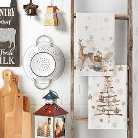 Artoid Mode Snowflakes Trees Gifts Reindeer Christmas Kitchen Towels Tea Towels 42 x 65 cm Winter Christmas Decoration Polyester Towels Set of 2