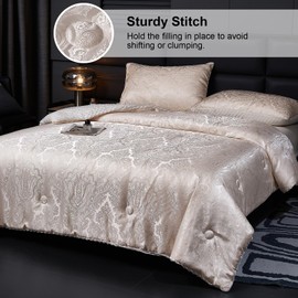 tohrisa Jacquard Comforter Set - Luxury Warm Paisley Floral Pattern Full Size Bedding with 2 Pillowcases All-Season Soft & Lightweight 3D Bubble Design Bed Set (80x90 Inches Gold)