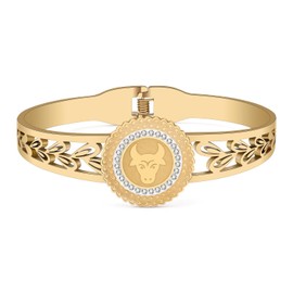 WEVENI Stainless Steel Zodiac Bracelet 18K Real Gold Plated Zodiac Cuff Bangles for Women Teen Girls Charm Zodiac Gifts (Taurus Gold)
