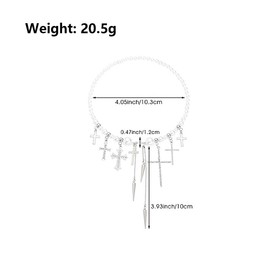 Goth Pearl Cross Necklaces for Women,Retro Silver Crystal Crucifix Pendant Choker Necklace,Chunky Pearl Beaded Stackable Necklaces Baptism Gifts (Silver2)