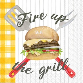 IHR Ideal Home Range Cocktail Napkins Disposable 3-Ply Paper Party Napkin Pack, 5" x 5", Fire Up The Grill, 20-Count