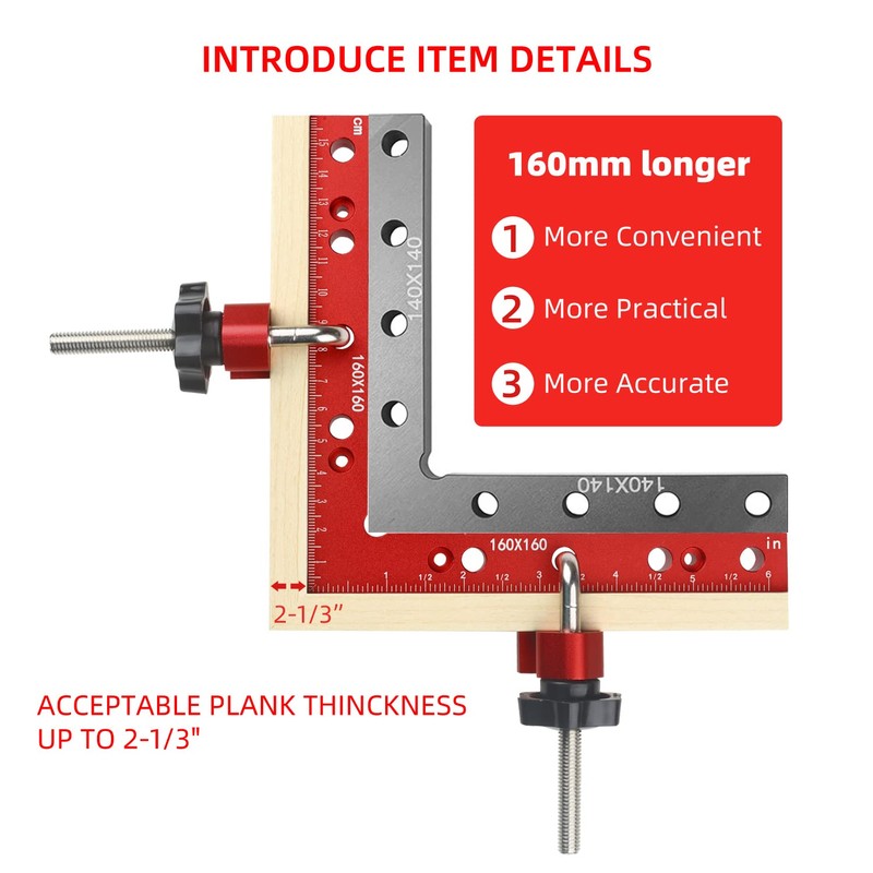 Clamping Squares for Woodworking, 6.3" x 6.3" 90 Degree Positioning
