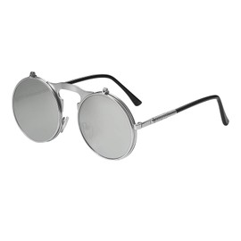 Aroncent Steampunk Sunglasses Round Vintage Polarised Glasses Metal Edge Frame Flip Up Lens Men Women UV400, Metal