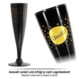 COM-FOUR® 16 x Reusable Champagne Glasses - Black, Stackable Plastic Champagne Flutes for Party, Camping and on the Go - Reusable Champagne Glasses Dishwasher Safe - Champagne Flutes [Selection