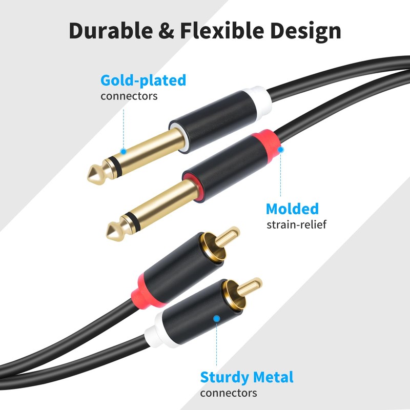 Menewstart Dual 1/4 TS to Dual RCA Stereo Audio Interconnect