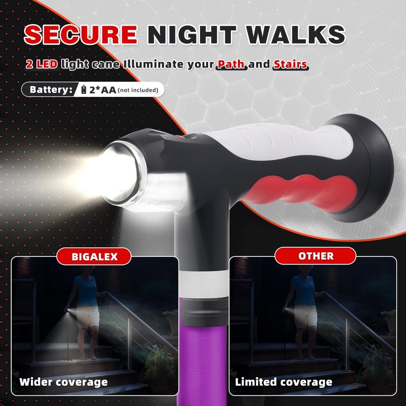 BigAlex Folding Walking Cane with Two Led Lights for Elderly