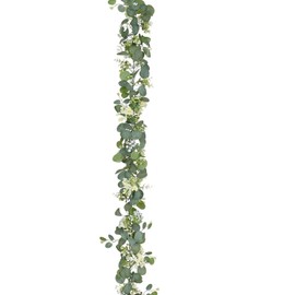 Artificial Eucalyptus Garland with Berries Faux Eucalyptus Leaves Blueberry Gypsophila Vines Fake Silk Plants for Wedding Arch Party Table Mantle Home Decor (Green, One Size)