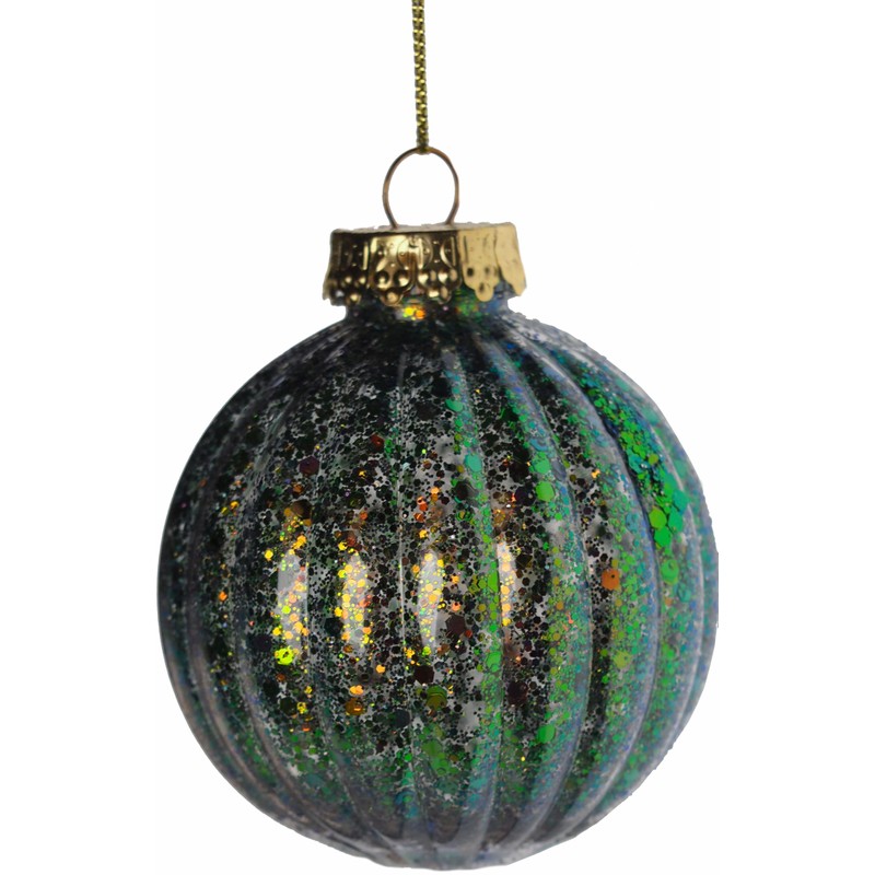 Iridescent Green Blue Gold Rainbow Glitter Christmas Tree Baubles -