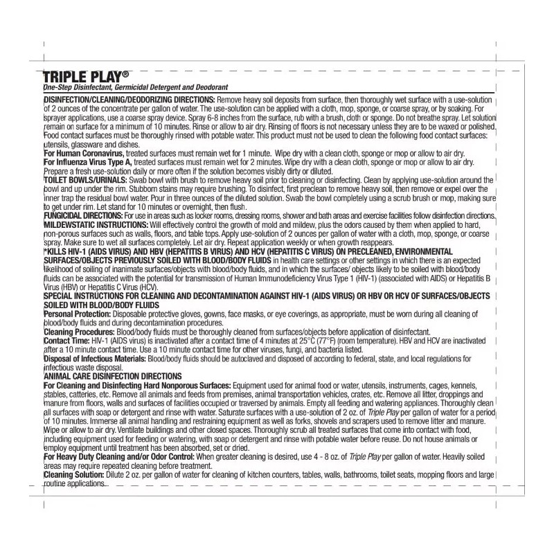 Triple Play One Step Disinfectant Germicidal Deodorant 1 Gallon #1114175