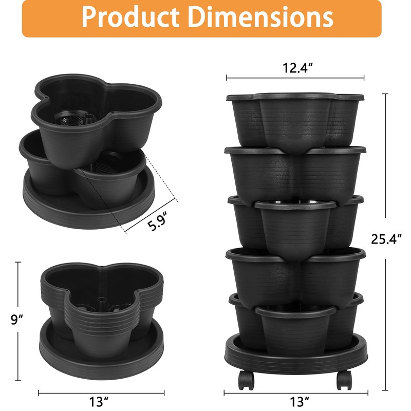 VECELO 5 Tier Vertical Garden Planter, Self Watering Stackable Planters
