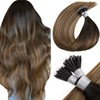 LaaVoo Nano Hair Extensions Human Hair 16Inch Ombre Darkest Brown