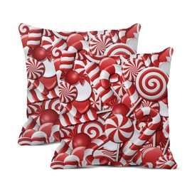 rouihot Set of 2 Throw Pillow Covers 18x18 Inch with Different Red and White Candies Font Candy Christmas Xmas ABC Alphabet Cane Home Decor Pillowcases Square Pillow Cases Cushion Covers for Sofa Bed