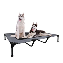 FIOCCO Elevated Dog Bed - Heavy Duty Dog Cot, Washable Raised Pet Bed with Chew Proof Mesh and Metal Frame, Portable Pet Bed for Outdoor Use, Dogs Cot Beds for X-Large Dogs, Grey/Black Mesh