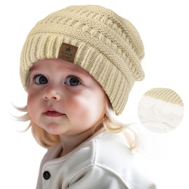 Durio Infant Satin Lined Beanie for Baby Girl & Boy - Warm Winter Hats, 6-36 Months, Beige