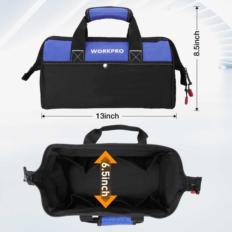 WORKPRO 13-inch Tool Bag, Wide Mouth Tool Tote Bag with