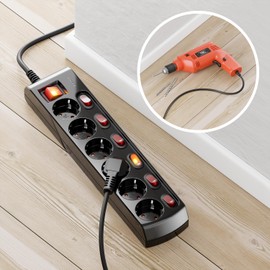 deleyCON deleyCON 6 Fach Steckdosenleiste Einzeln Schaltbar 1,4m Kabel (6X EIN/Aus Schalter und 1x Hauptschalter) Strom Stromleiste Mehrfachsteckdose mit Kindersicherung - Schwarz