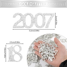 Confetti 18th Birthday Decoration, Pack of 100 Table Decoration Birthday Girl Boy 2007, Sweet 18th Birthday, Glitter Gold Confetti Birthday for Birthday Decoration Table (Large 3.4-5 cm)