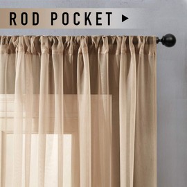 MRTREES Taupe Sheer Kitchen Valance for Windows 1 Pack, Small Modern Rod Pocket Voile Valance Curtain Window Treatment Decor for Living Room Bathroom Cafe Laundry Basement, 54" W x 16" L