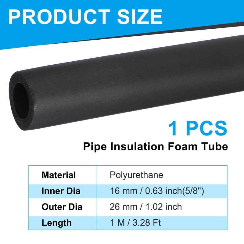 PATIKIL Pipe Insulation Foam Tube, 5/8" ID x 3.28Ft Foam