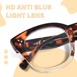 OPTOFENDY Oversized Reading Glasses for Women, TR90 Square Blue Light Blocking Computer Readers, Anti Glare & Eye Strain