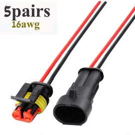 QOFOWIN Waterproof Connectors,2Pin Way Car Electrical Connector,with Wire 16 AWG Marine for Car,Truck,Boat,Motorcycle and Other Wire Connections. (2pin 5pcs)