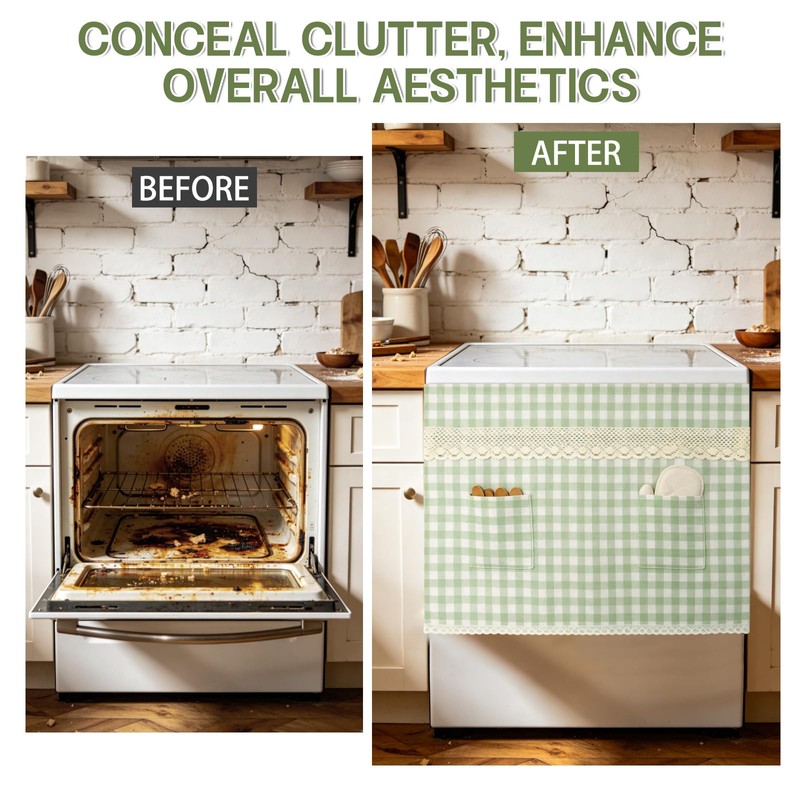 Oven Door Curtain Hook and Loop Straps Design Stove Skirt
