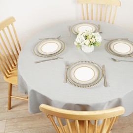 Eternal Beauty Round Tablecloth 150cm Wrinkle Free Washable Polyester Table Cloth for Circular Table, Round Wipe Clean Table Cover for Home Dining Party Restaurant(Silver Grey, 59inch)