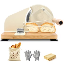 Manual Bread Slicer for Homemade Sourdough Bread, Hand Crank Bread Cutter with Scale Line & Suction Cup & Metal Guide, Sourdough Bread Slicer with Bread Bag, Adjustable Thickness & Evenly Slicing