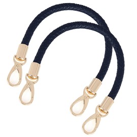 WANYI Pack of 2 40 cm Bag Handles, Leather Bag Straps for Changing, DIY Bag Handles, Shoulder Strap, Replacement Handle for Bags, Handbag, Purse with 2 Gold Carabiner Hooks (Navy Blue)
