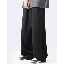 FCOOLYEET Mens Baggy Sweatpants Y2k Track Pants Drawstring Yoga Gym Workout Pants Wide Leg Long Pants Streetwear Black