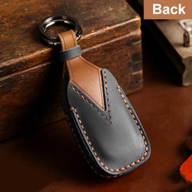 Aoocar Leather Key Fob Cover, Compatible with Subaru Forester CrossTrek Outback Ascent Legacy Impreza WRX BRZ STI, etc, Retro Style No Screw Design Smart Key Holder Protector(4 Button, Black)