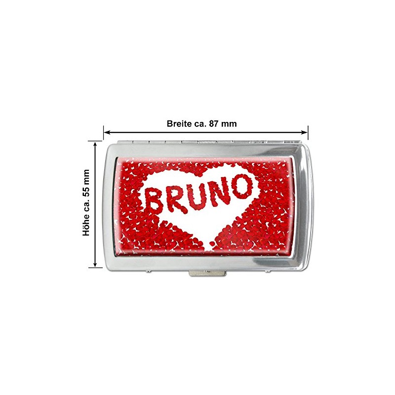 Zigarettenetui mit Namen Bruno - Edle Chrom-Metallbox mit Design Rosenherz