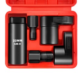 WETT Oxygen Sensor Socket Set, 5-Piece Offset O2 Sensor Wrench Removal Tool and Thread Chaser Tool Kit, 3/8" 1/2" Drive, 22mm (7/8"), Automotive Oxygen Sensor Sockets