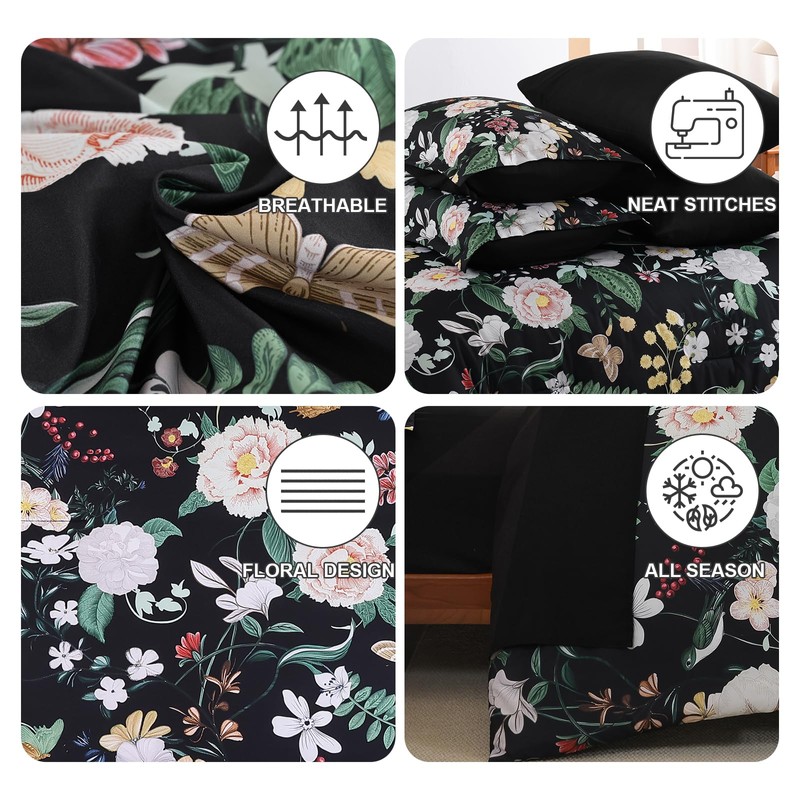 Anibedding 7Pieces Floral Queen Size Comforter Set, Garden Plant Flower