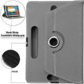 DV 10 inch Tablet Case - Universal Stand Case Folio Cover Magic Leather 360° Rotating Case Fits for ALL 10in Inch & 10.1in Inch Tablets + Stylus Pen (GREY)