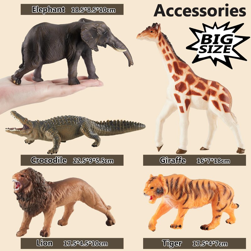 HERSITY Soft Zoo Animals 7" Large Safari Figurines Toys for