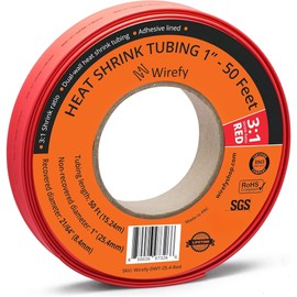 Wirefy 1" Heat Shrink Tubing - Large Diameter - 3:1 Ratio - Adhesive Lined - Industrial Heat-Shrink Tubing - Red - 50 Feet Roll