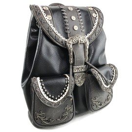 Justin West Trendy Western Rhinestone Leather Conceal Carry Top Handle Backpack Purse (Western Black)