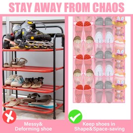 Windyun 40 Over the Door Shoe Organizer Large Breathable Mesh Pockets Pink Hanging Shoe Rack for Closet Behind Door Hanger Storage Holder Nonslip Hooks for Women Entryway Bedroom Utility Room