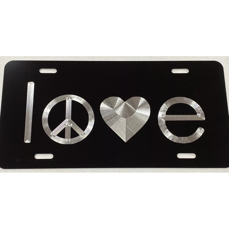 Diamond Etched Products Engraved Love Peace Heart Car Tag Diamond