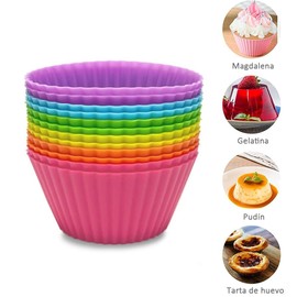 Juego de 12 Moldes de Silicona para Hornear, Vasos Reutilizables de Capacillos para Cupcakes, Tartas y Postres, Multicolor