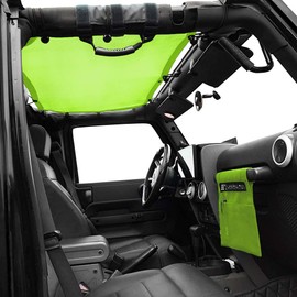 Shadeidea JK Sun Shade Top Compatible with Jeep Wrangler JKU Top Sunshade Soft Mesh Roof Cover (2007-2018)- Wind Noise UV Blocker -10 Year Warranty -4 Door -Green -Front&Rear (2 pcs)