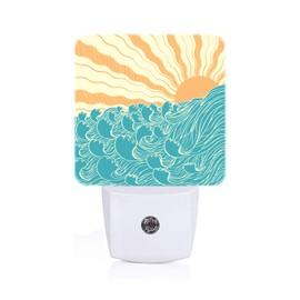 FSHVQKD Boho Sea Waves Night Light,Plug-in Nightlights Auto Sensor Night Lamp Dusk-to-Dawn Lamp Home Decor for Nursery Children Girls Boys